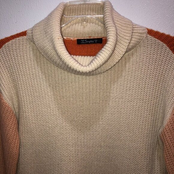 Simplee Small Color Block Chunky Knit Turtleneck Pullover Oversized Sweater S - Picture 5 of 9
